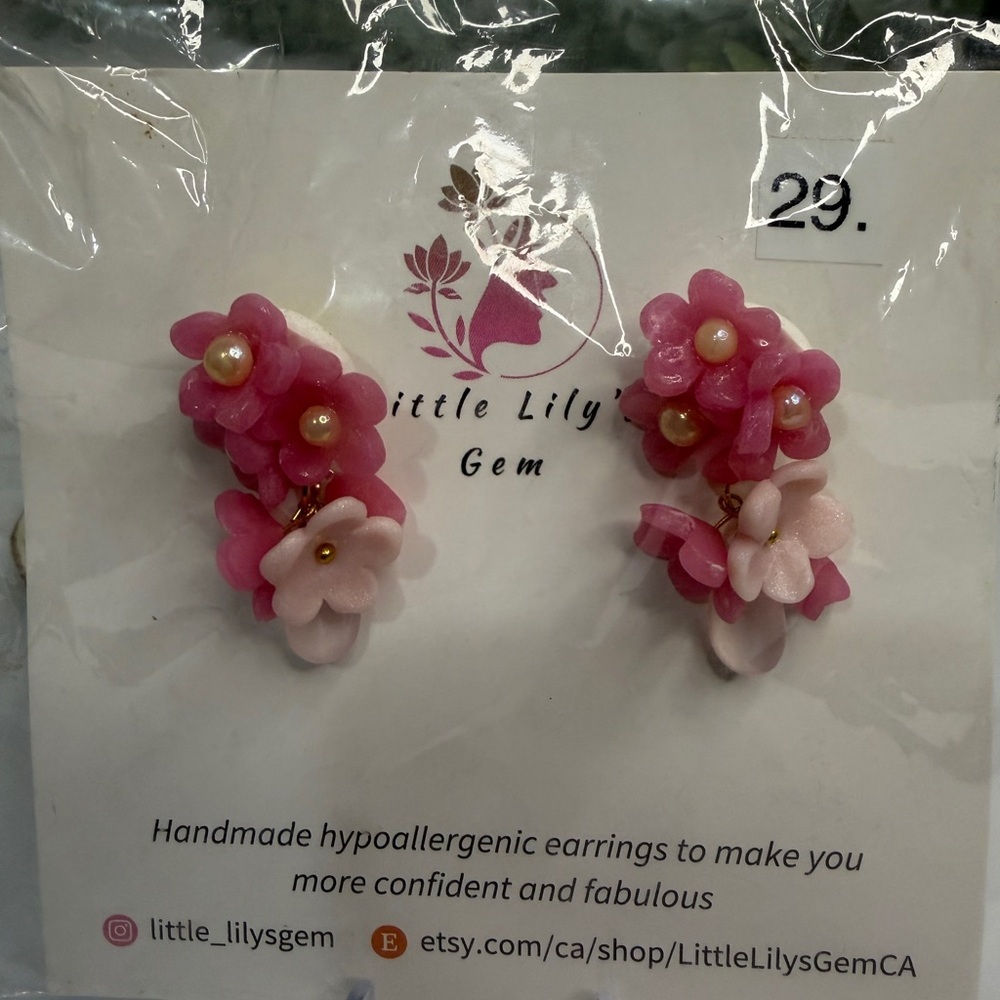 Pink Floral‎ Handmade Earrings